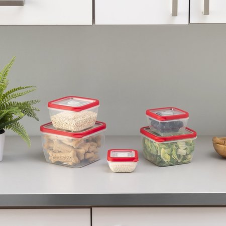 Hds Trading 10 Piece SpillProof Square Plastic Food Storage Container with Ventilated, SnapOn Lids, Red ZOR95981